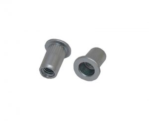 Flat head round knurled body rivet nut in A4 stainless steel